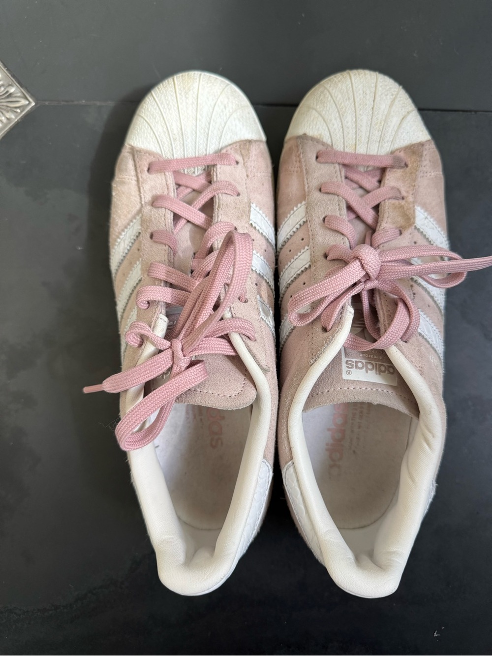 adidas Pink Suede Shell-Toe Sneakers with White Stripes